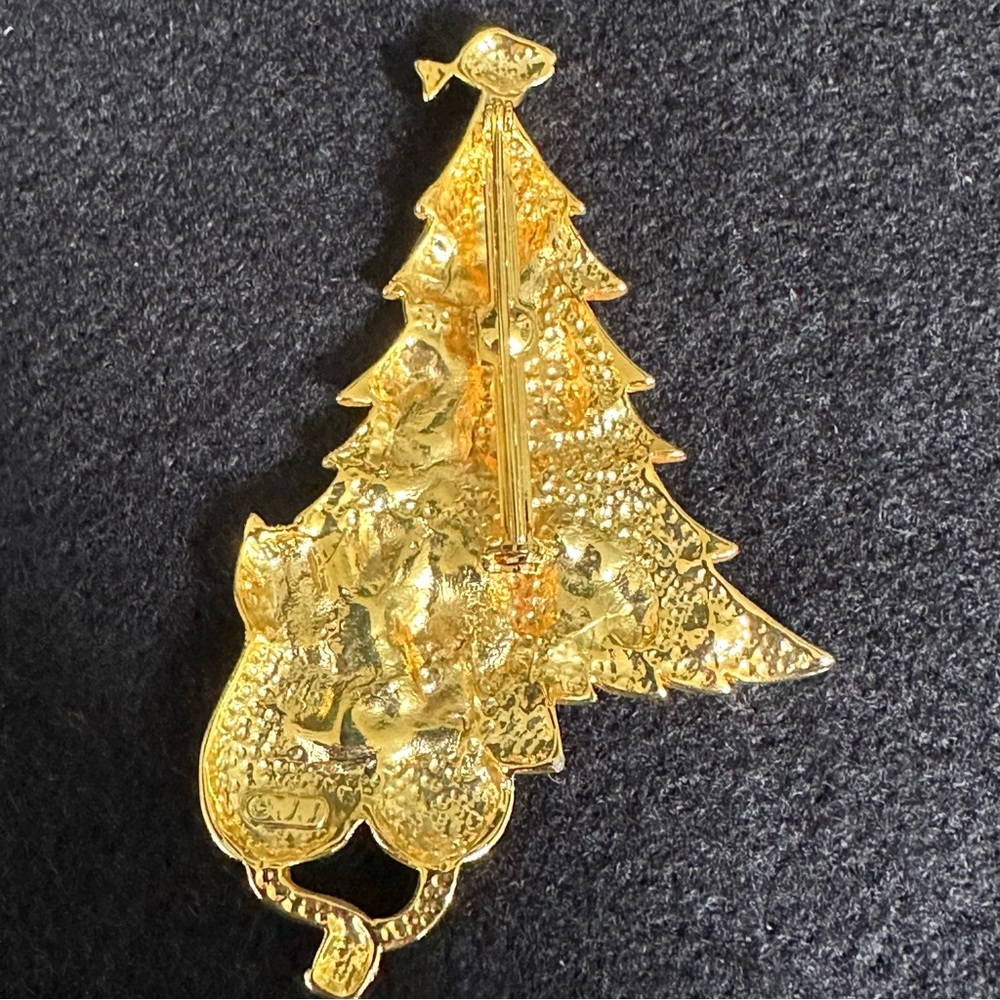 Signed Vintage JJ Christmas Tree Two Cats Brooch | Pin - Picture 5 of 6